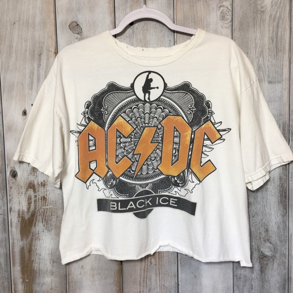 Tops - AC/DC Black Ice Band Custom Crop Top Distressed